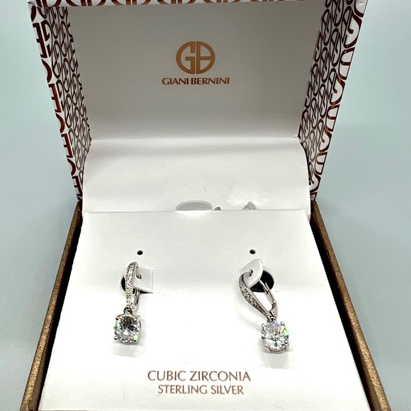 Giani Bernini Sterling Silver & Cubic Zirconia Lever Back Earring’s- New - Picture 2 of 7